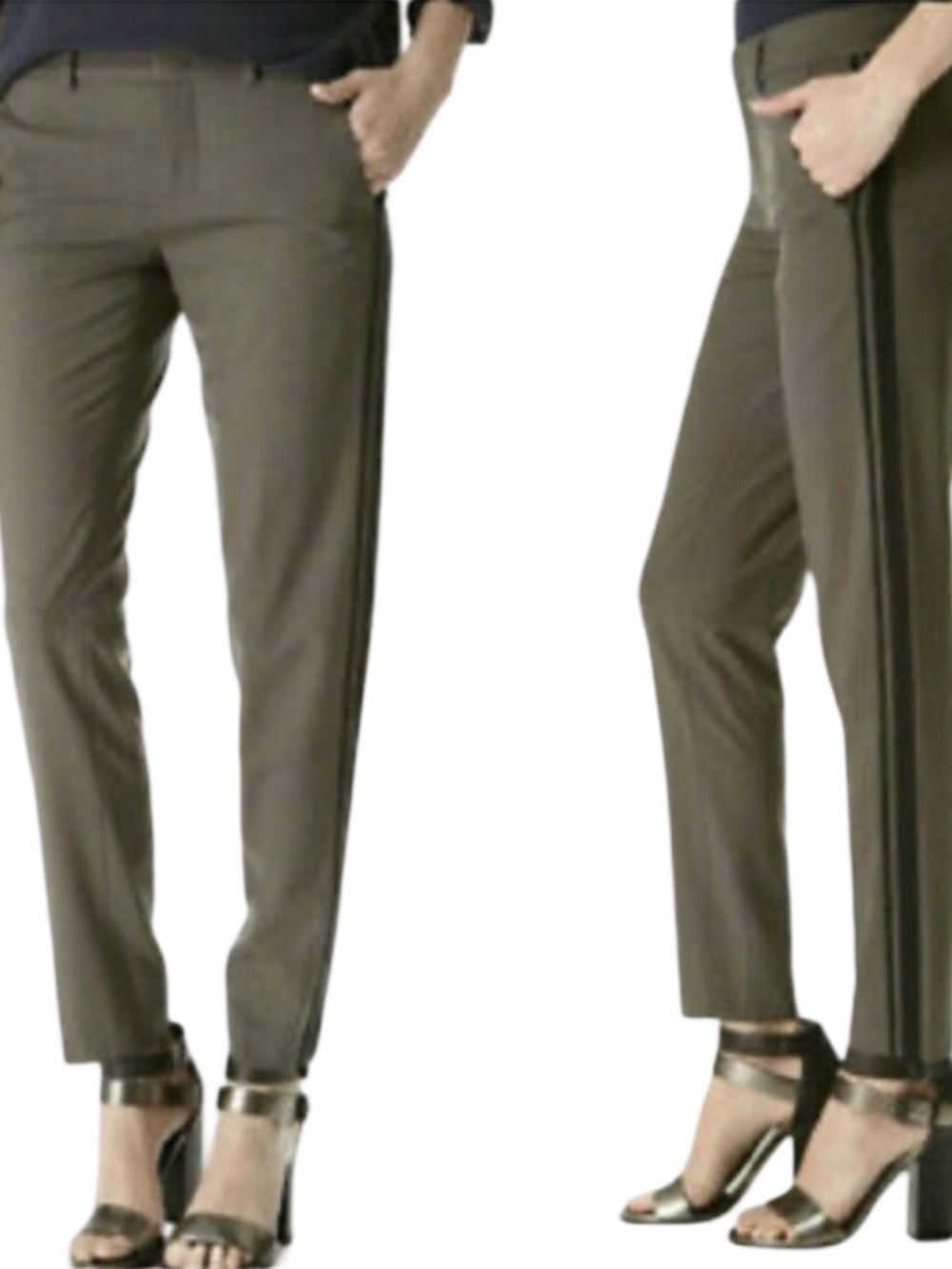 Vince Luxury Tuxedo Stripe Wool Trousers Pants Olive Size 2 Fall Contemporary